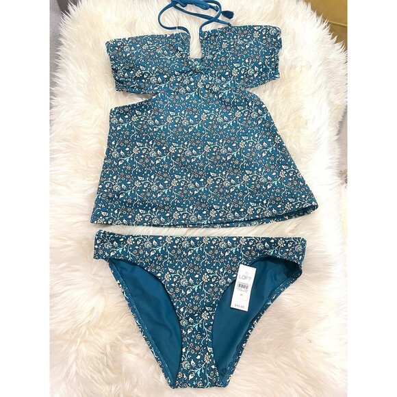 Ann Taylor Loft Beach Women Swimsuit 2-Piece Green Floral Tankini Bikini Medium - Picture 9 of 14
